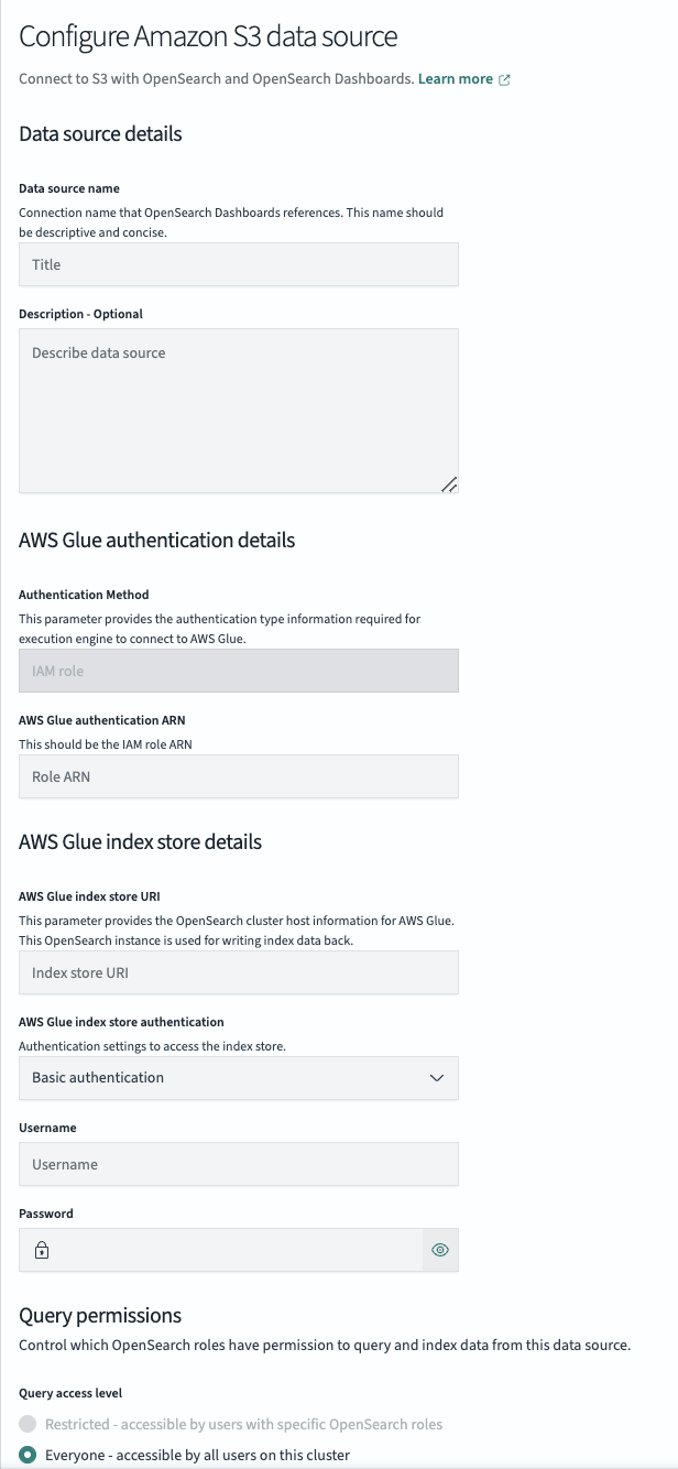 Amazon S3 configuration UI