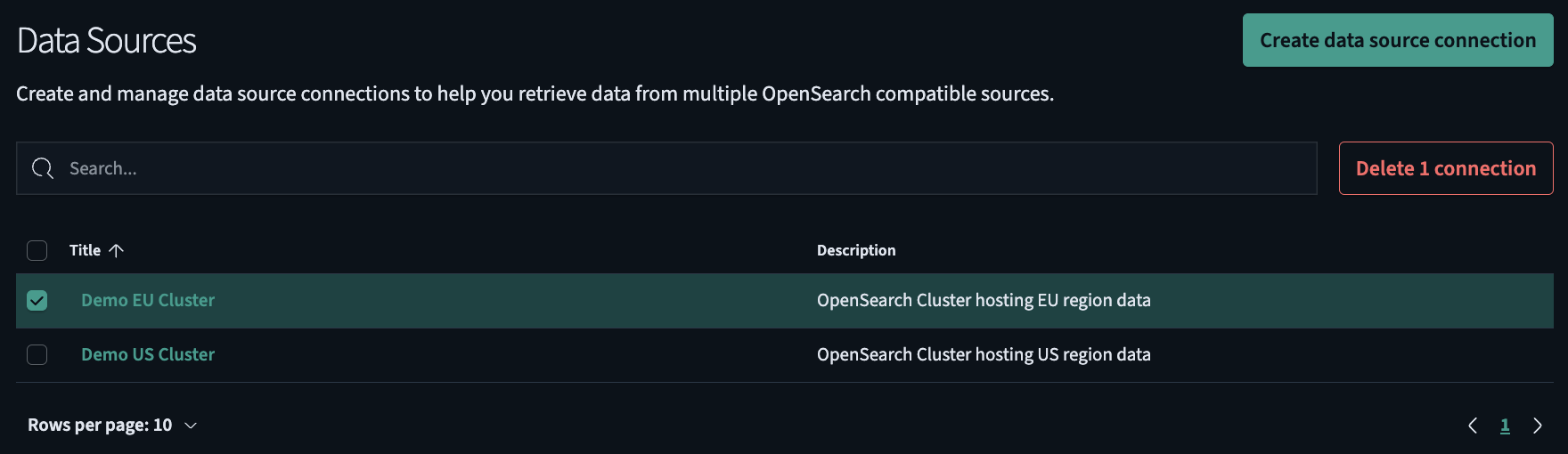 Deleting a data source UI