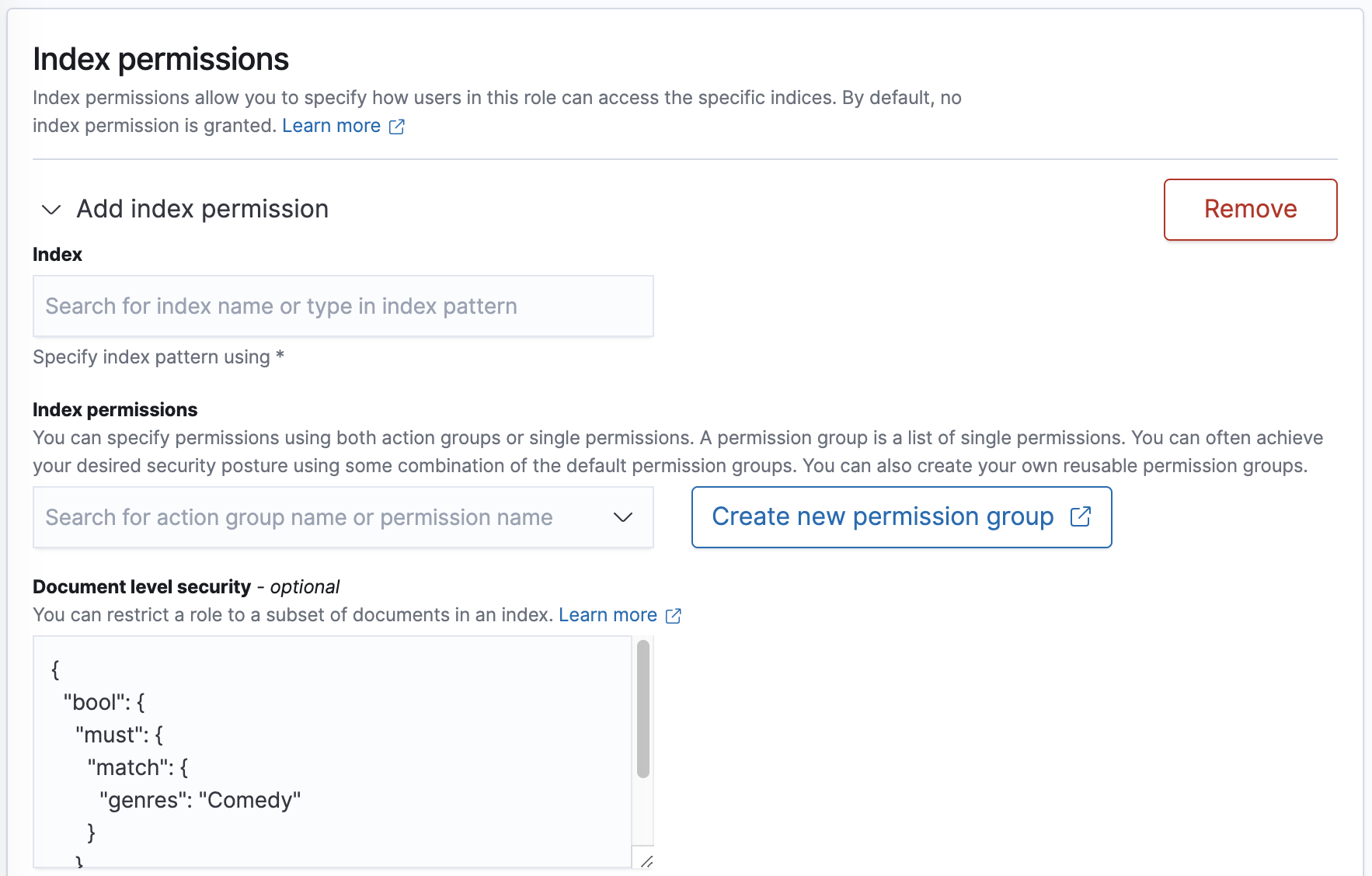 Document- and field-level security screen in OpenSearch Dashboards